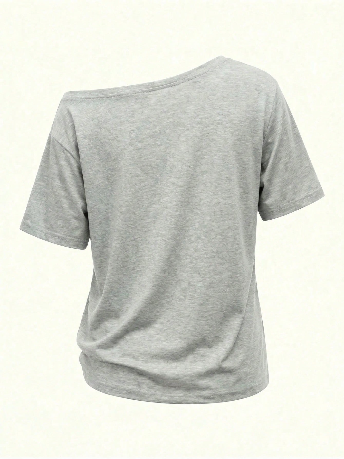 SXV Y2K Retro California 1997 Letter Graphic Off Shoulder Loose Gray Asymmetric Hem T-Shirt