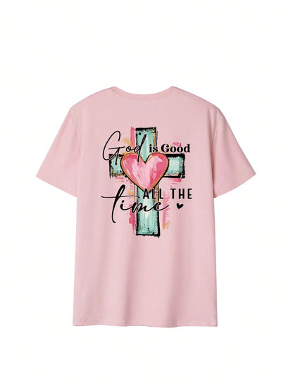 SXV God Is Always Good Cross & Letter Print T-Shirt