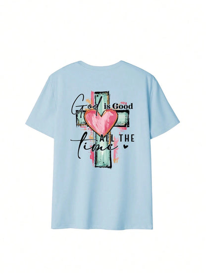 SXV God Is Always Good Cross & Letter Print T-Shirt