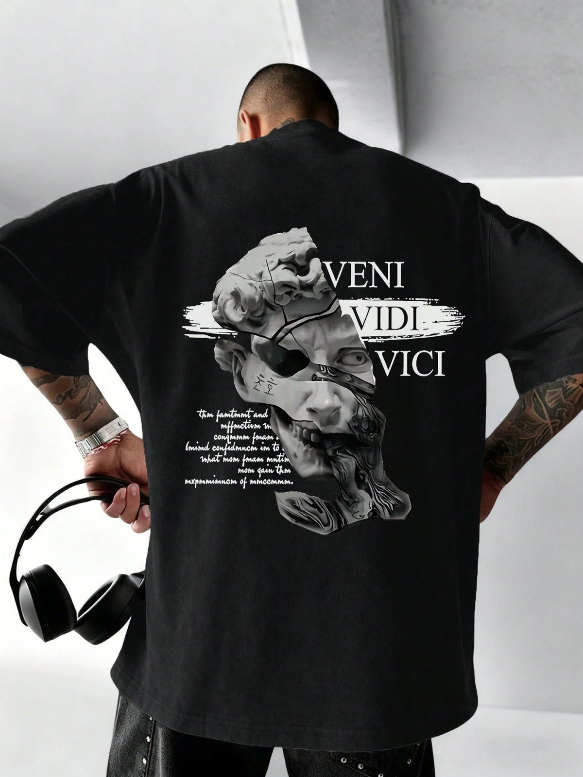 SXV Gothic Broken Statue Print Men's Loose Fit T-Shirt