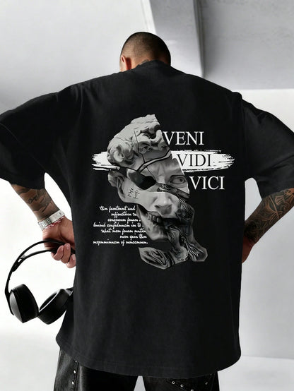 SXV Gothic Broken Statue Print Men's Loose Fit T-Shirt