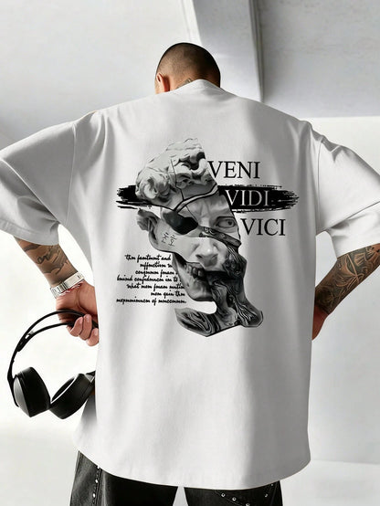 SXV Gothic Broken Statue Print Men's Loose Fit T-Shirt