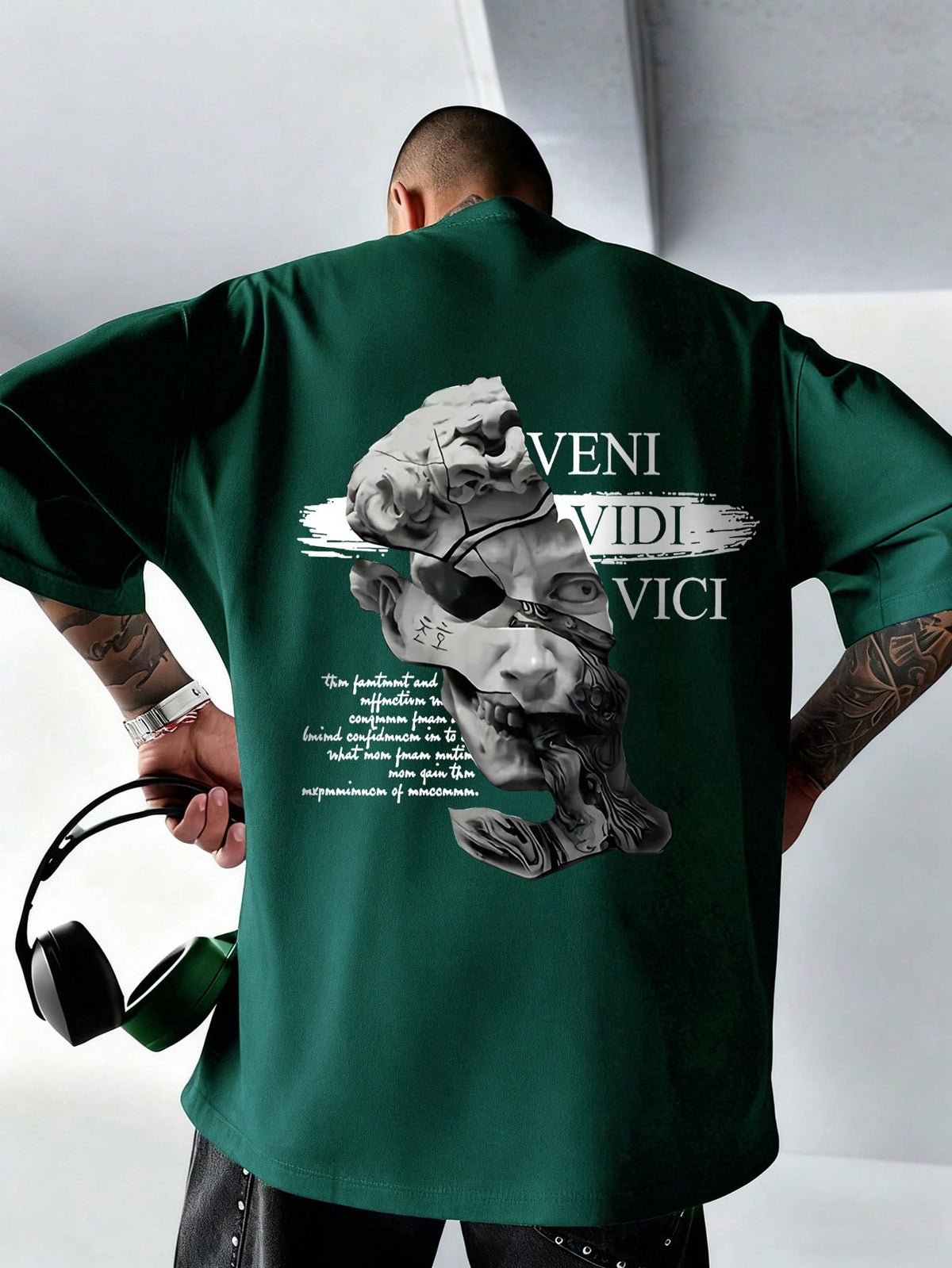 SXV Gothic Broken Statue Print Men's Loose Fit T-Shirt