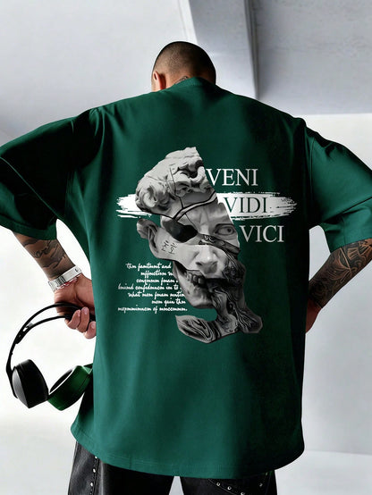 SXV Gothic Broken Statue Print Men's Loose Fit T-Shirt