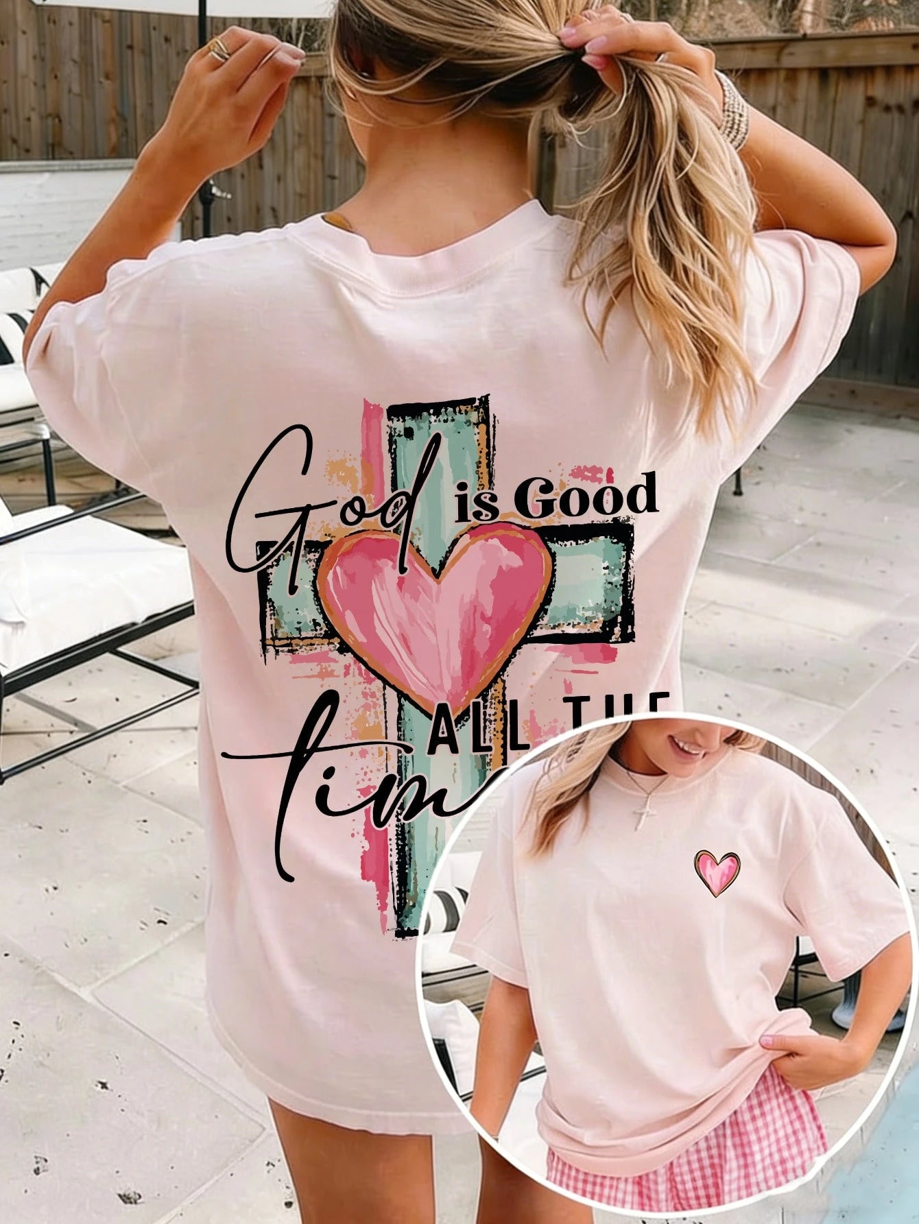 SXV God Is Always Good Cross & Letter Print T-Shirt