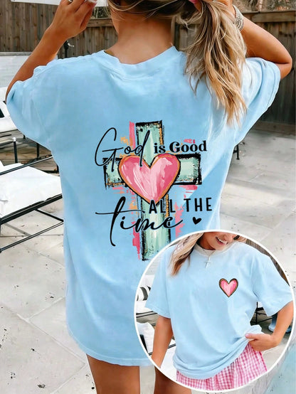 SXV God Is Always Good Cross & Letter Print T-Shirt