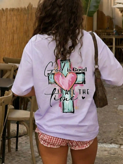 SXV God Is Always Good Cross & Letter Print T-Shirt