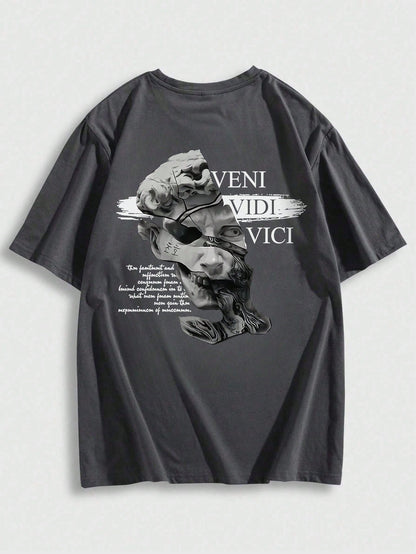 SXV Gothic Broken Statue Print Men's Loose Fit T-Shirt