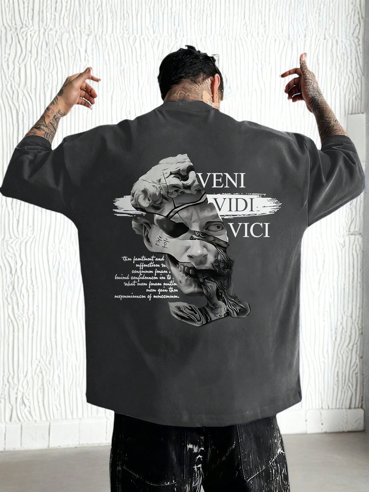 SXV Gothic Broken Statue Print Men's Loose Fit T-Shirt