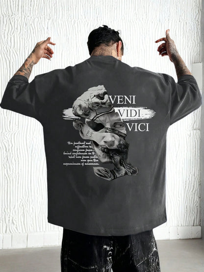 SXV Gothic Broken Statue Print Men's Loose Fit T-Shirt