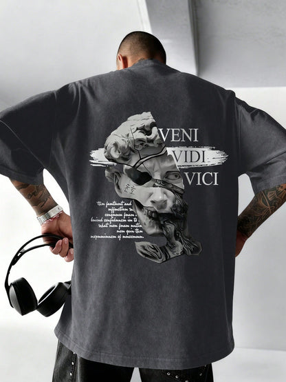 SXV Gothic Broken Statue Print Men's Loose Fit T-Shirt