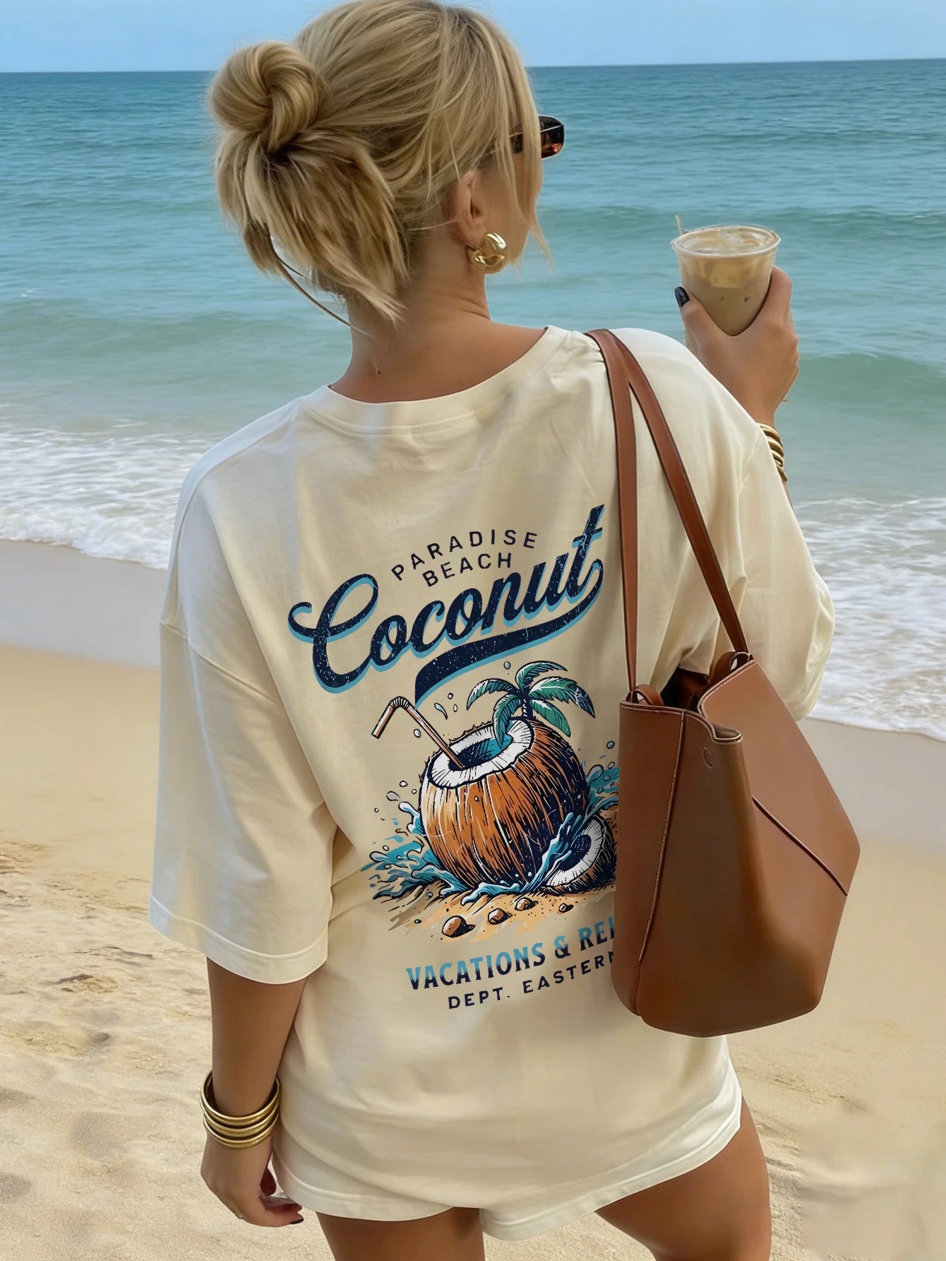 SXV Coconut Print Round Neck Short Sleeve T-Shirt