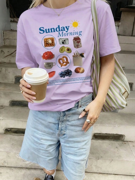 SXV T-Shirt With Sunday Morning Slogan Graphic