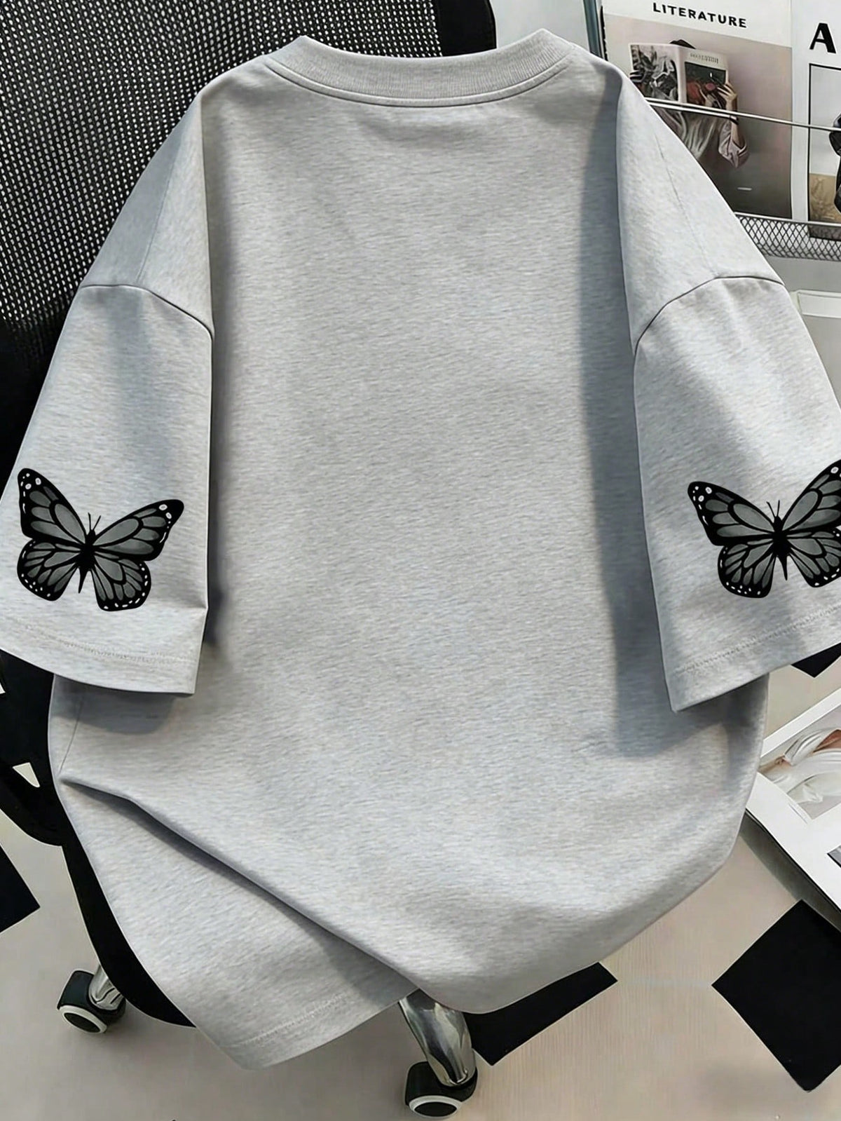 SXV Butterfly Print Loose Fit T-Shirt, Suitable For Summer