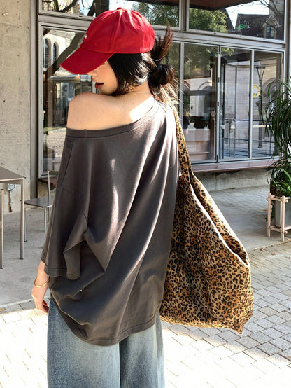 SXV Women's Summer Loose Fit Asymmetric Neck Freedom Sugar T-shirt
