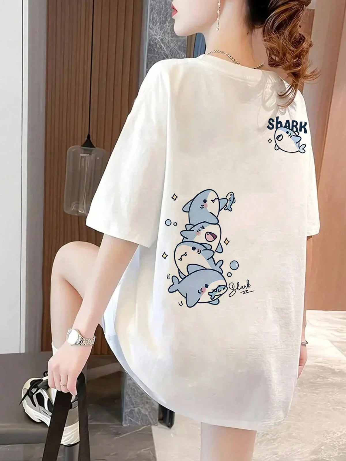 SXV Summer Cotton, Round Neck, Loose Fit, Versatile, Simple, English Print Short-Sleeve T-shirt
