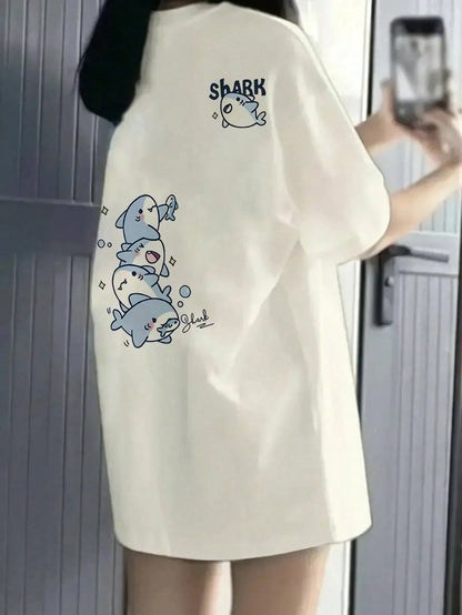 SXV Summer Cotton, Round Neck, Loose Fit, Versatile, Simple, English Print Short-Sleeve T-shirt