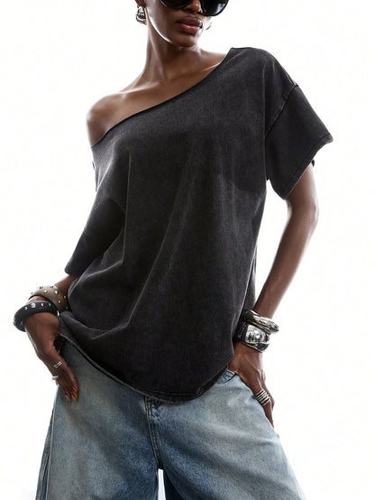 SXV Minimalism Women's Slogan Print Back Hollow Out T-Shirt