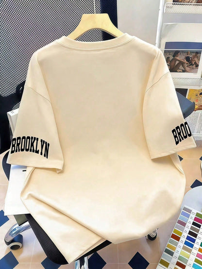 SXV T-Shirt With New York Brooklyn Casual Print, Suitable For Spring And Summer
