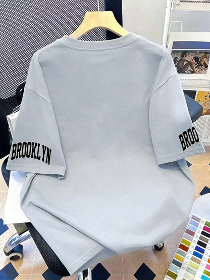 SXV T-Shirt With New York Brooklyn Casual Print, Suitable For Spring And Summer