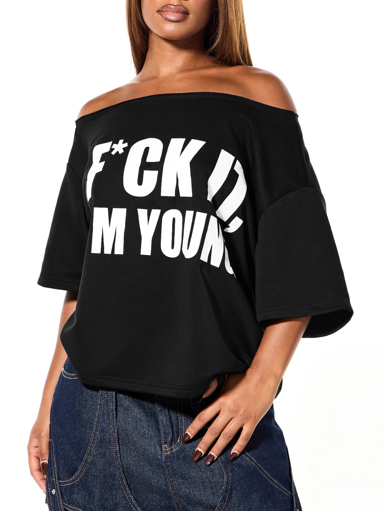SXV Off Shoulder Graphic Statement tees