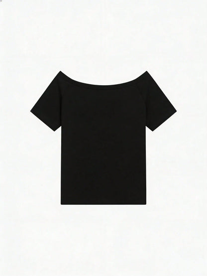 SXV Y2K Print Dream Off-Shoulder Short-Sleeve T-Shirt