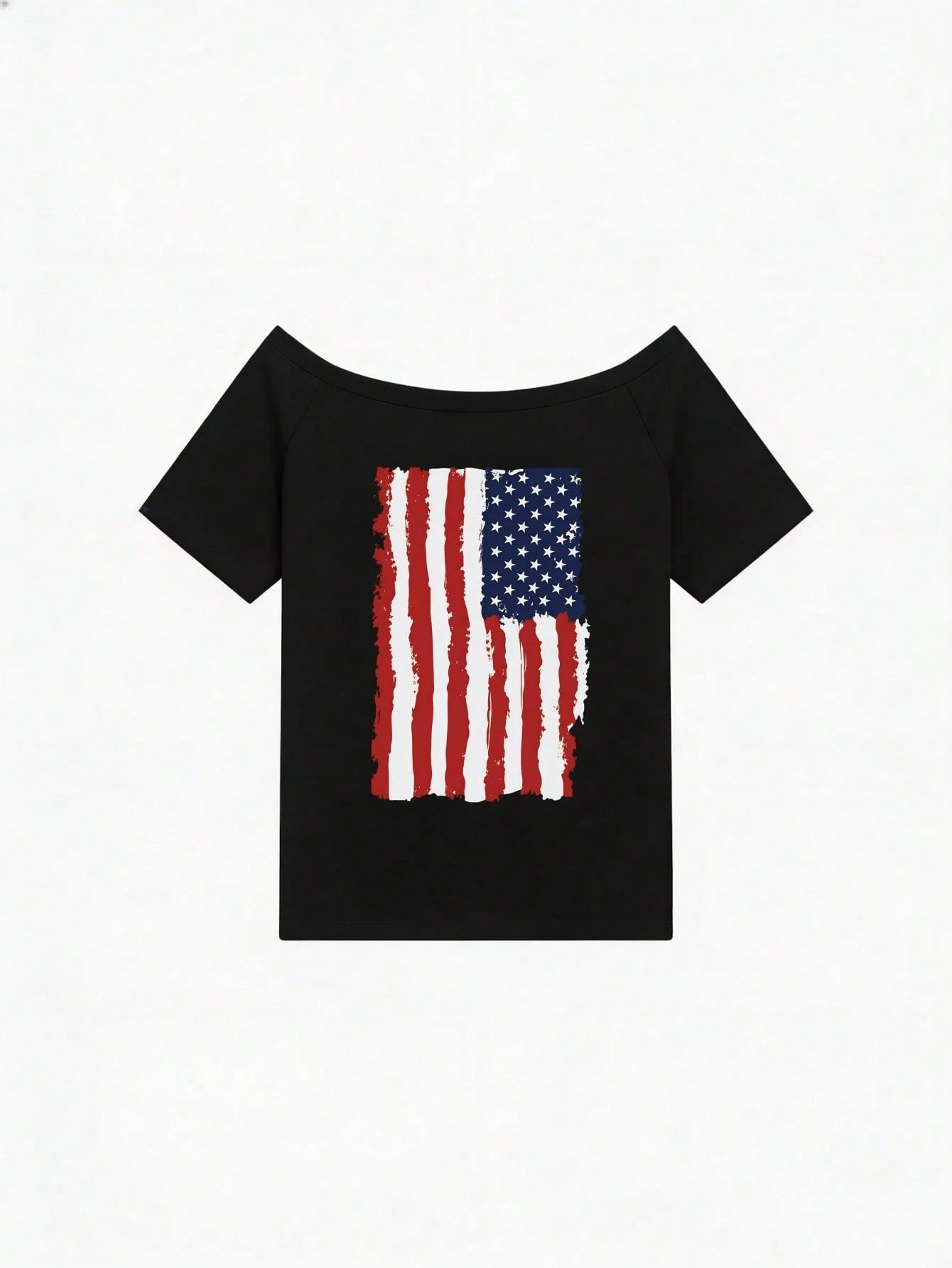SXV Y2K Print flag Off-Shoulder Short-Sleeve T-Shirt