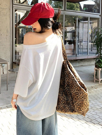 SXV Women's Summer Loose Fit Asymmetric Neck Freedom Sugar T-shirt