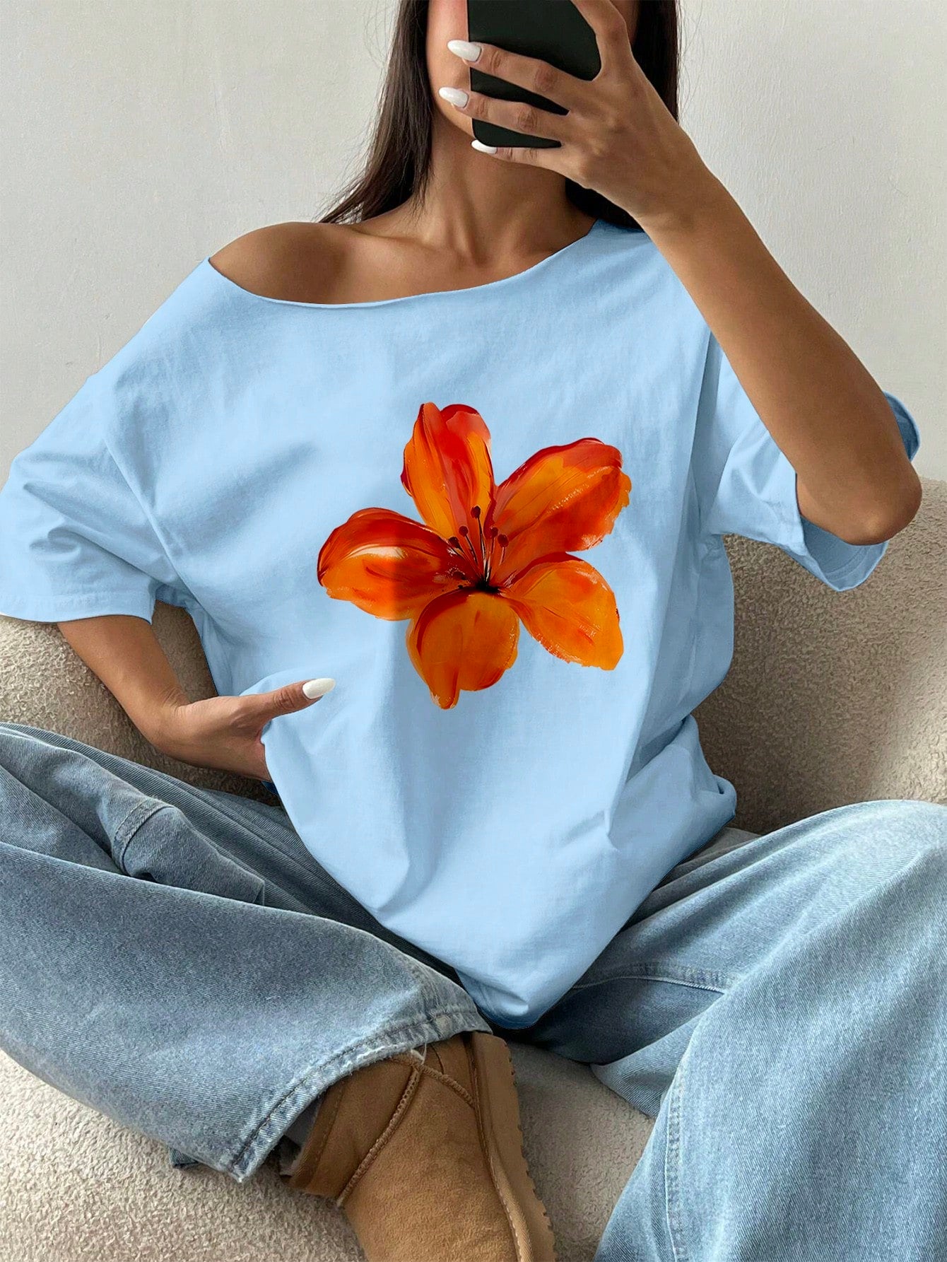SXV Floral Print Off shuolder