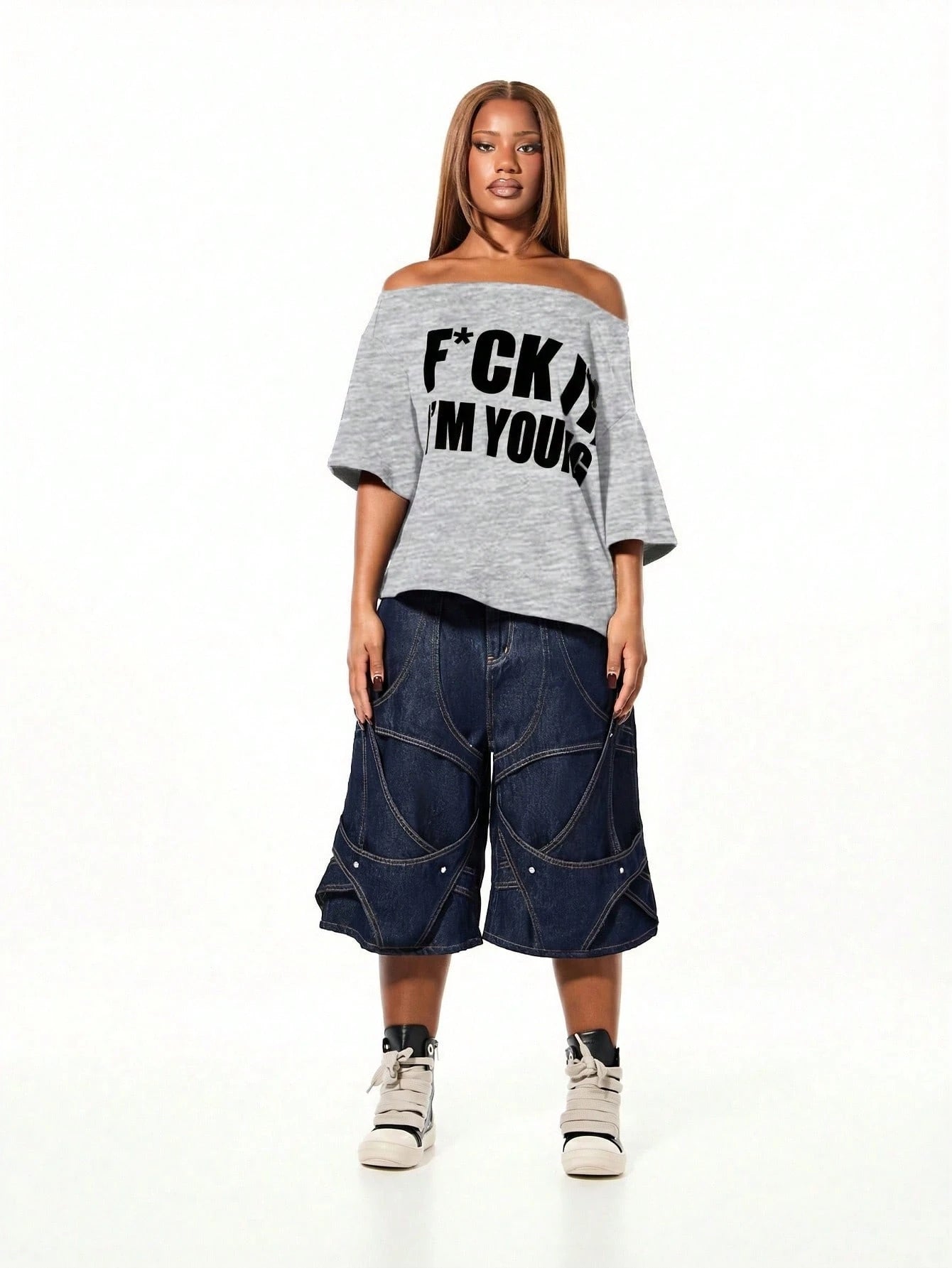 SXV Off Shoulder Graphic Statement tees