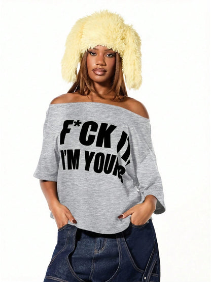 SXV Off Shoulder Graphic Statement tees
