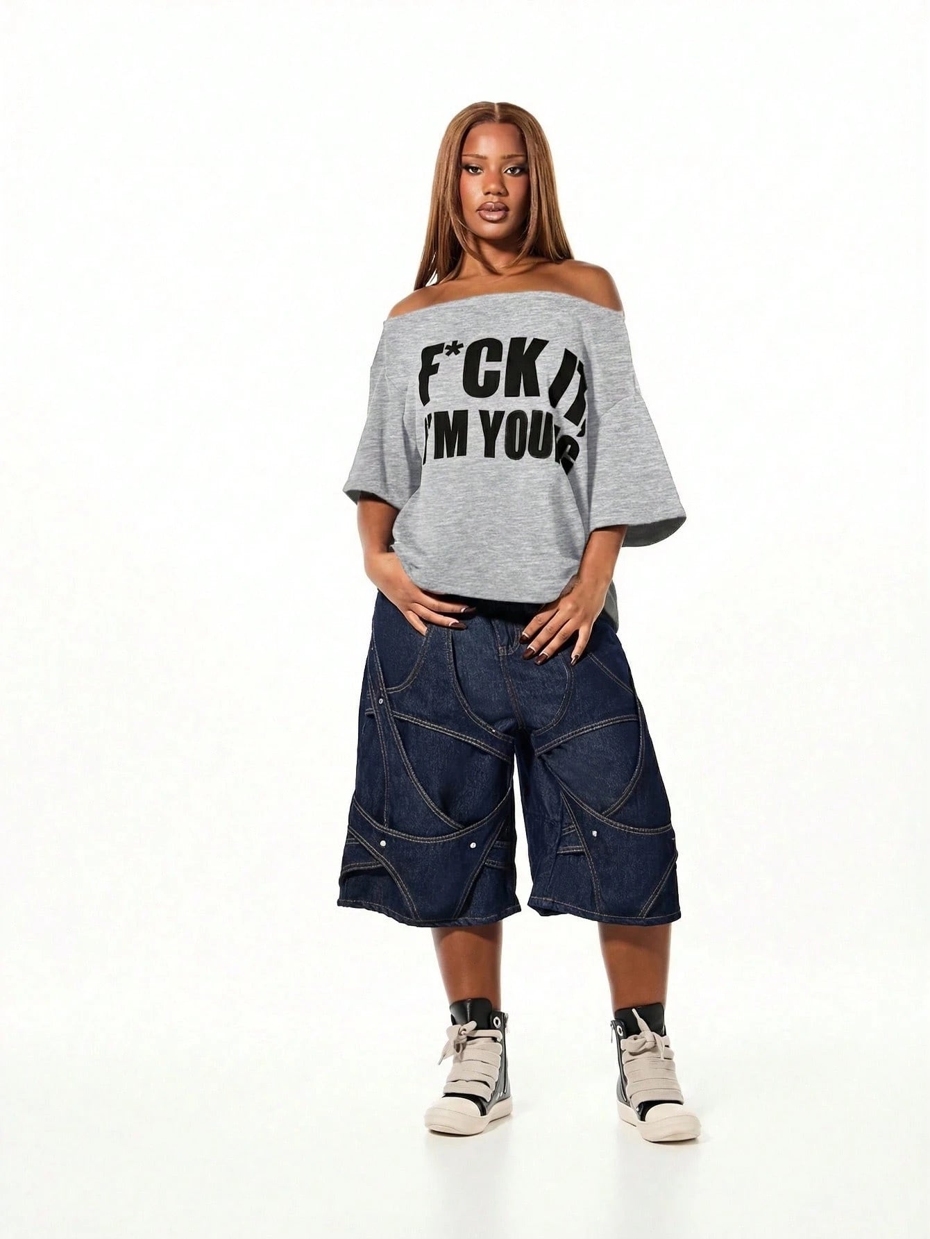 SXV Off Shoulder Graphic Statement tees