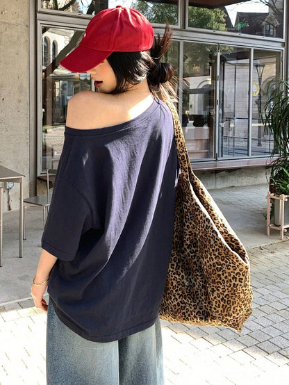 SXV Women's Summer Loose Fit Asymmetric Neck Freedom Sugar T-shirt