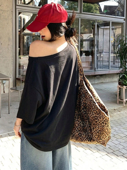 SXV Women's Summer Loose Fit Asymmetric Neck Freedom Sugar T-shirt