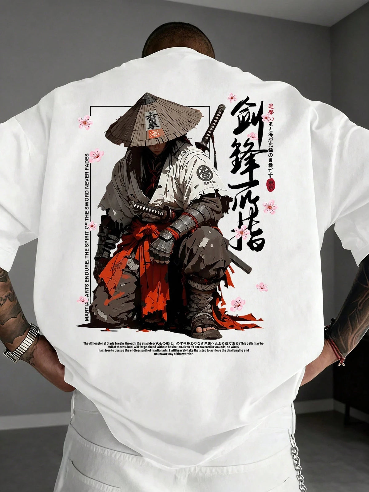 SXV Japanese Cyberpunk Illustration Print Black Crew Neck Short Sleeve T-Shirt