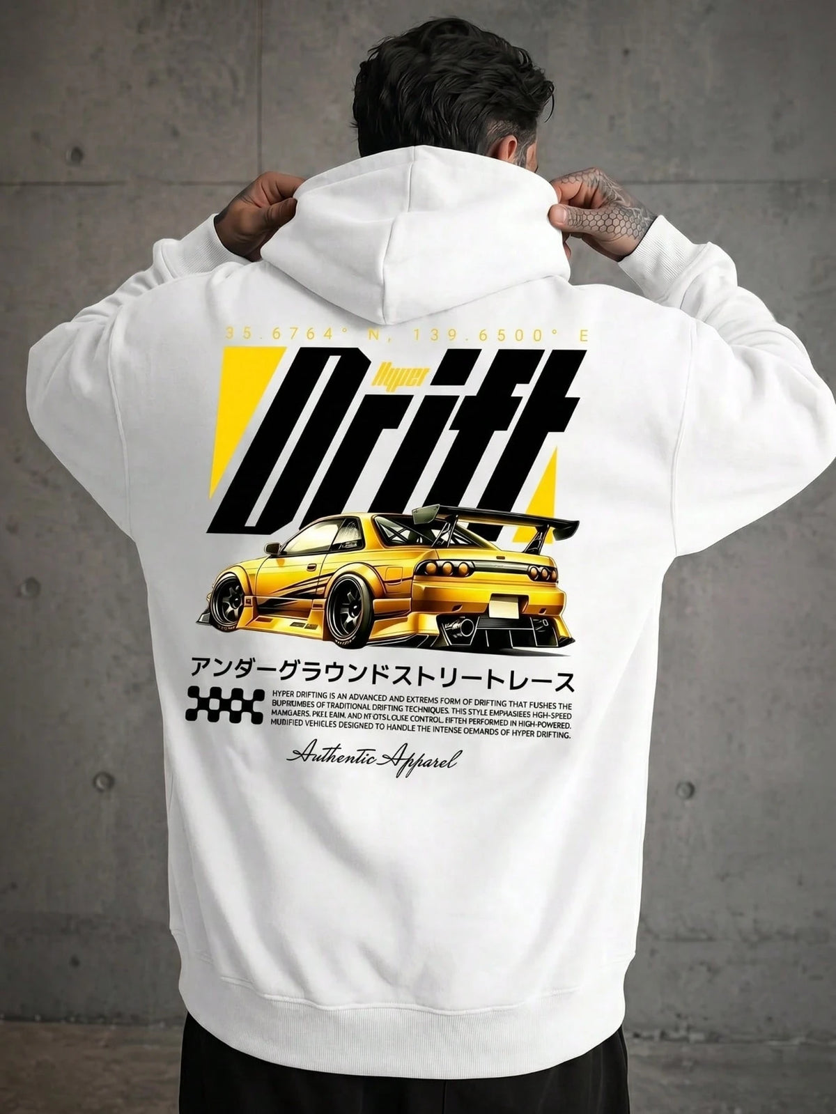 SXV Street Drift Racing Car Print Black Versatile Hooded Sweatshirt