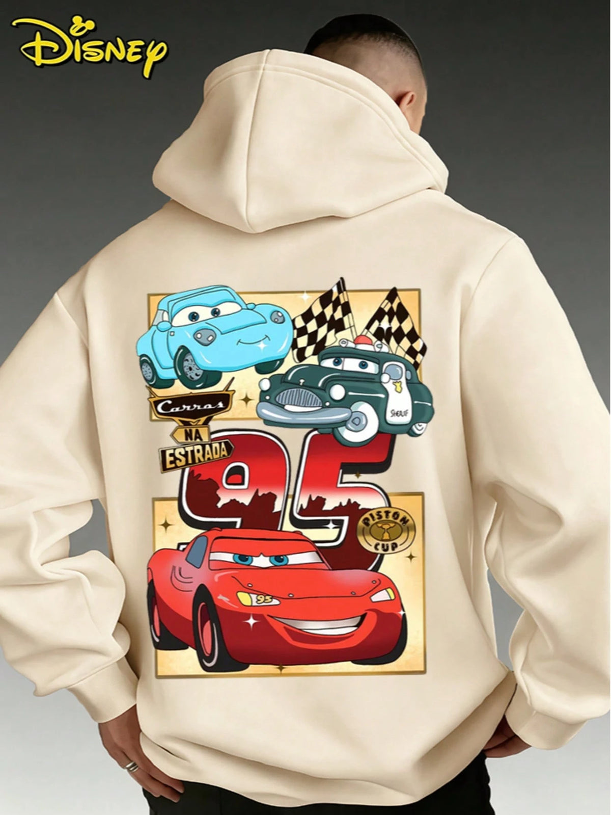 SXV Oversized Disney Cars Hoodie, 95 Lightning McQueen Double-Sided Graphic