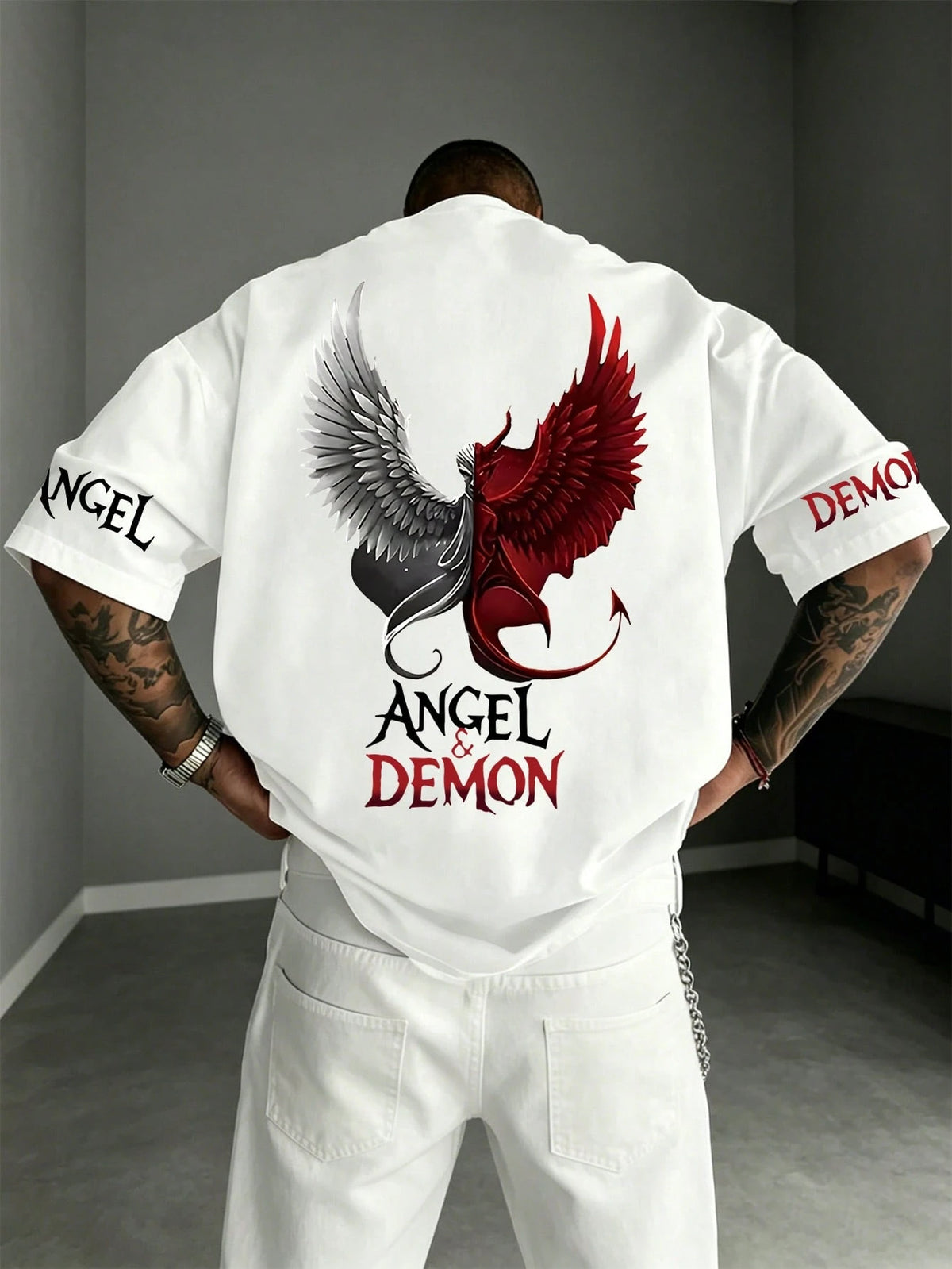 SXV Angel & Devil Print Crew Neck Short Sleeve T-Shirt