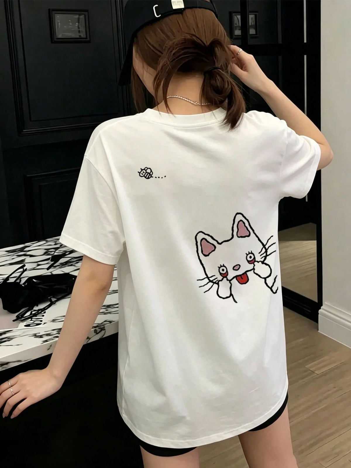 SXV Summer Cotton, Round Neck, Loose Fit, Versatile, Simple, English Print Short-Sleeve T-shirt