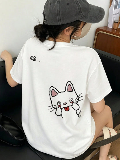 SXV Summer Cotton, Round Neck, Loose Fit, Versatile, Simple, English Print Short-Sleeve T-shirt