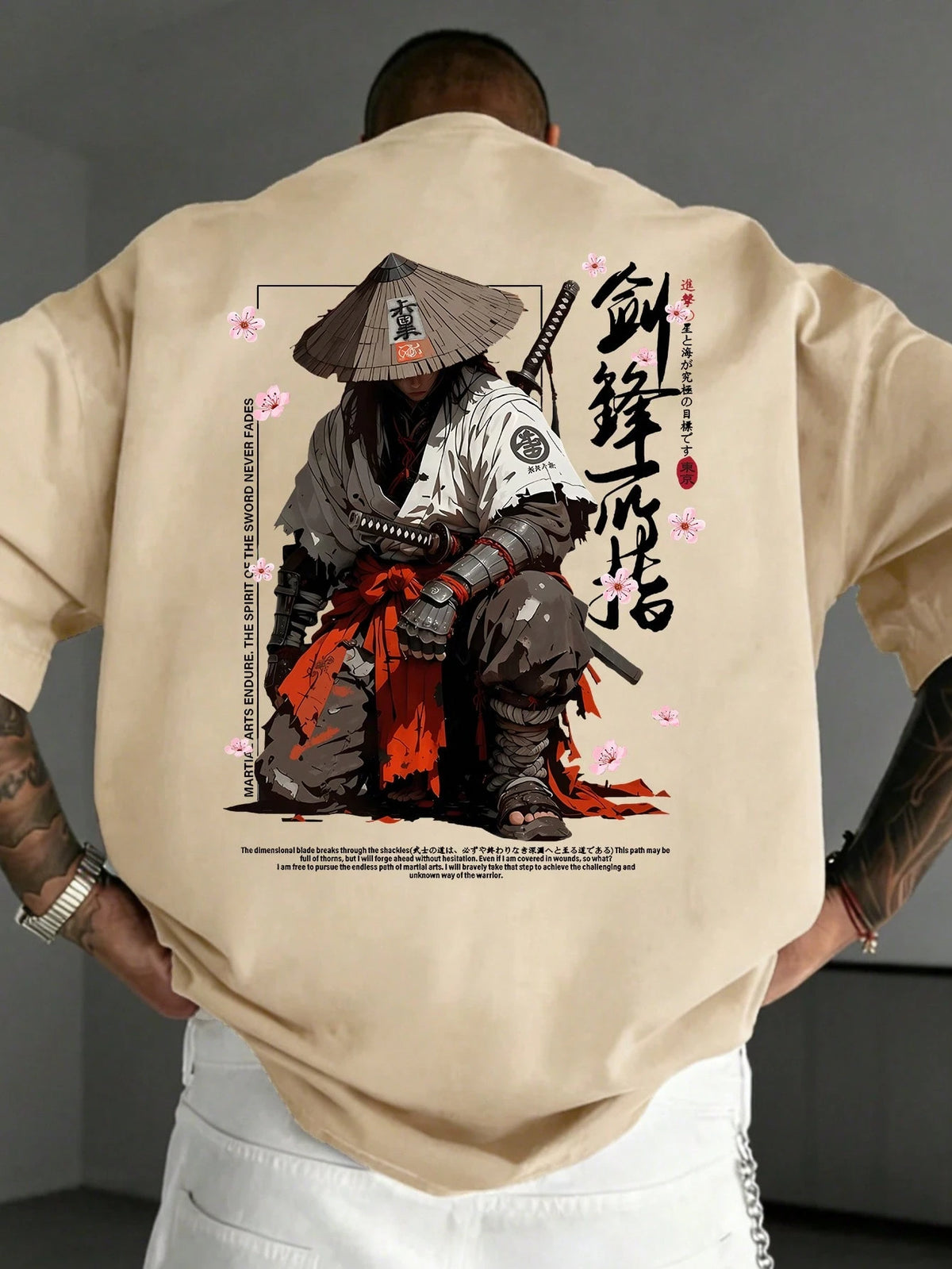 SXV Japanese Cyberpunk Illustration Print Black Crew Neck Short Sleeve T-Shirt