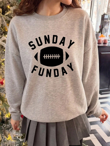 SXV SUNDAY FUNDAY Print Crew Neck Short Pullover Sweatshirt