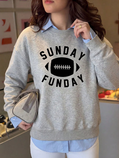SXV SUNDAY FUNDAY Print Crew Neck Short Pullover Sweatshirt