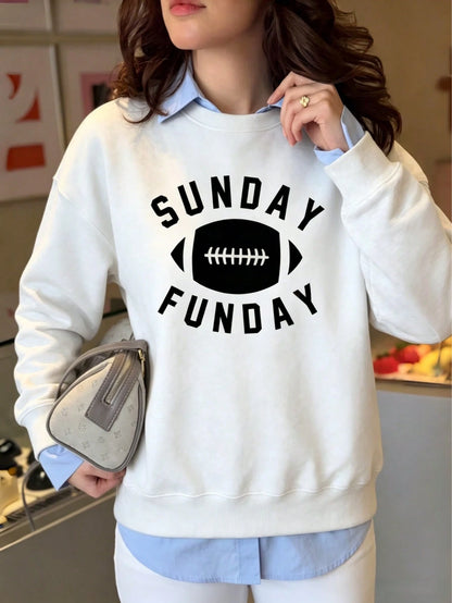 SXV SUNDAY FUNDAY Print Crew Neck Short Pullover Sweatshirt