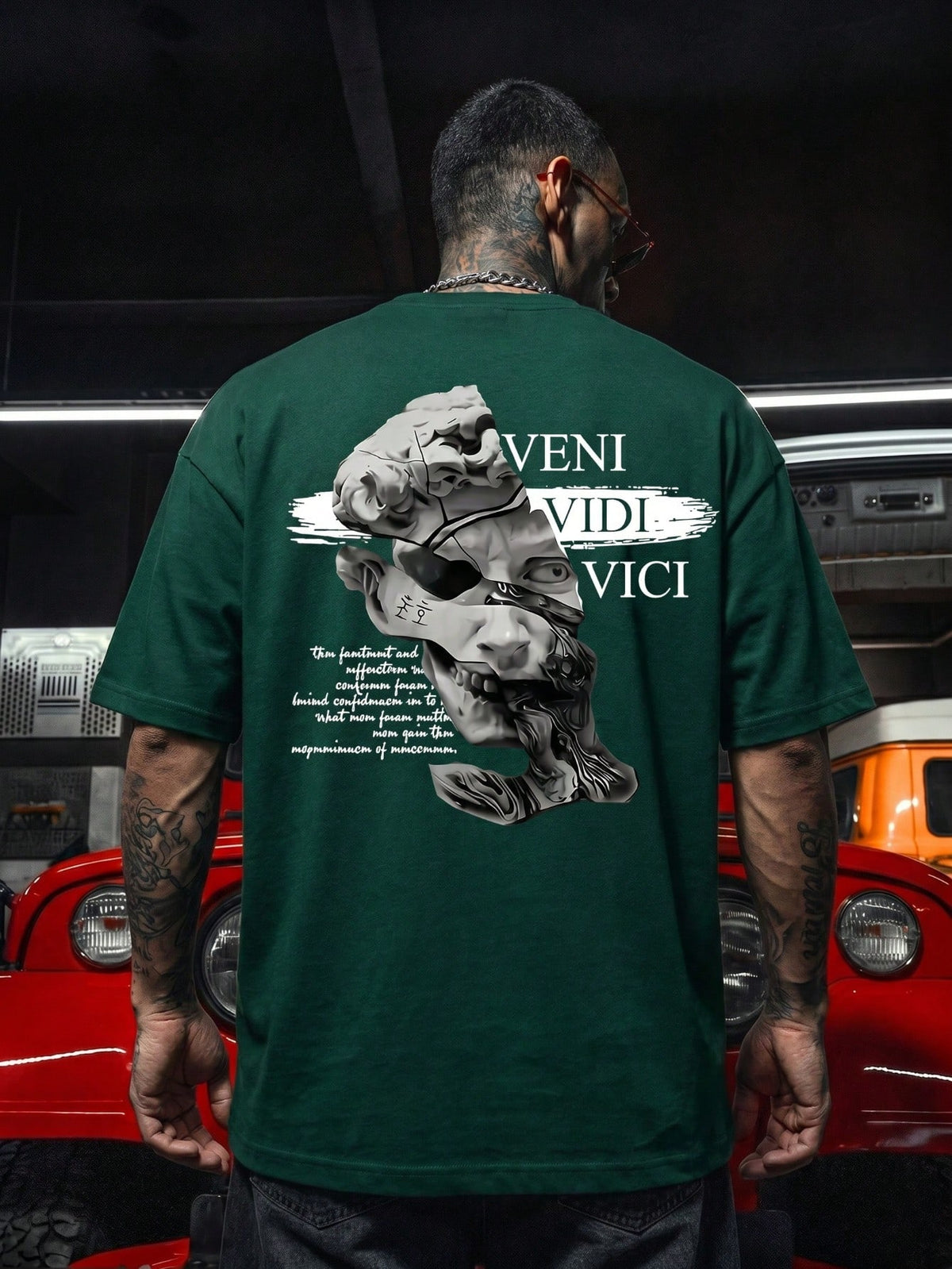 SXV Gothic Broken Statue Print Men's Loose Fit T-Shirt