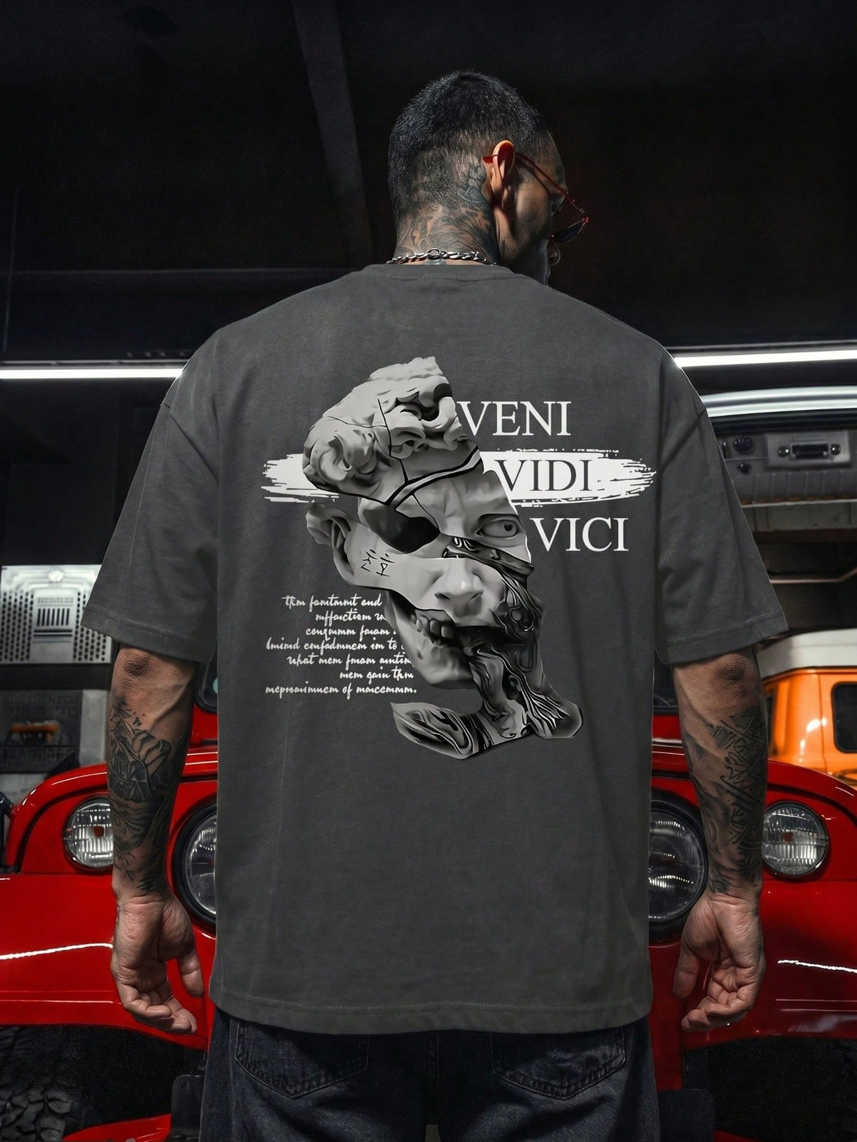 SXV Gothic Broken Statue Print Men's Loose Fit T-Shirt