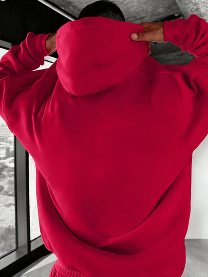 SXV Men's Casual Minimalist Solid Color Kangaroo Pocket Drawstring Hoodie, Suitable For Daily Commute, Autumn