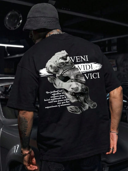 SXV Gothic Broken Statue Print Men's Loose Fit T-Shirt