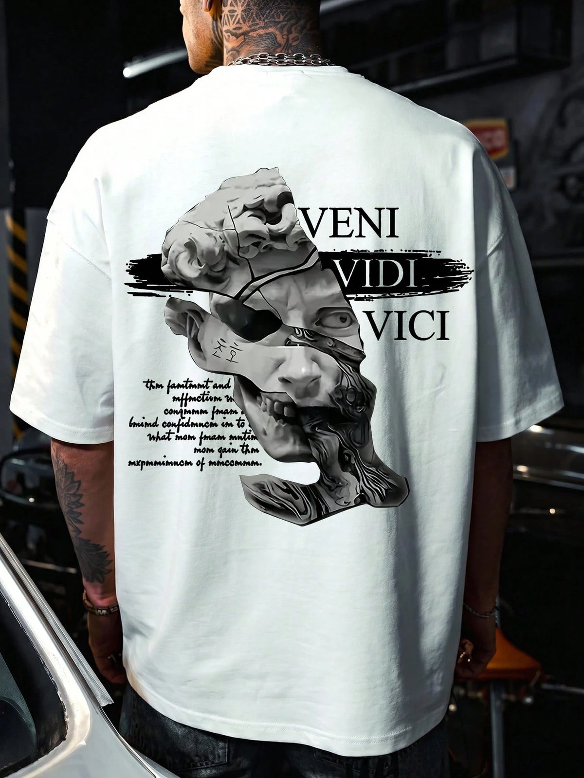SXV Gothic Broken Statue Print Men's Loose Fit T-Shirt