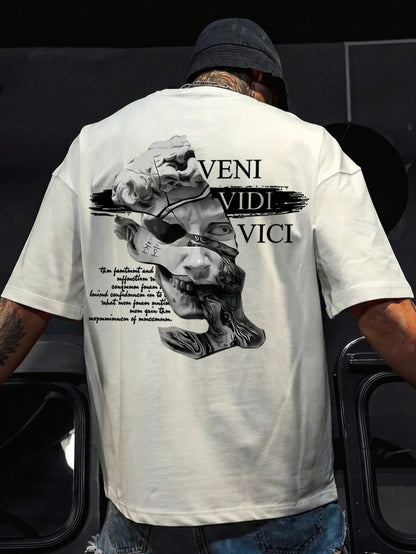 SXV Gothic Broken Statue Print Men's Loose Fit T-Shirt